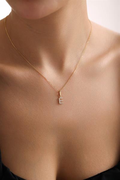 Taşlı E Harf Kilitli Charm Kolye Ucu