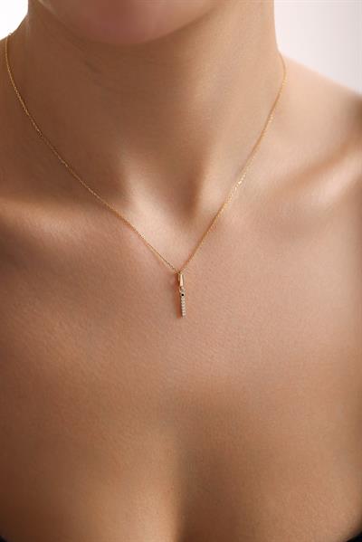 Taşlı İ Harf Kilitli Charm Kolye Ucu