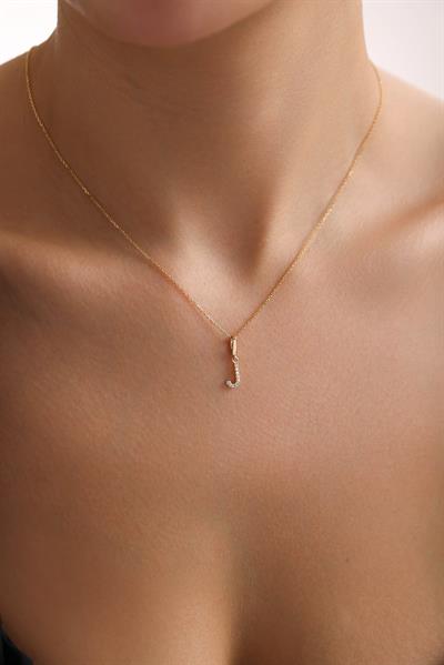 Taşlı J Harf Kilitli Charm Kolye Ucu