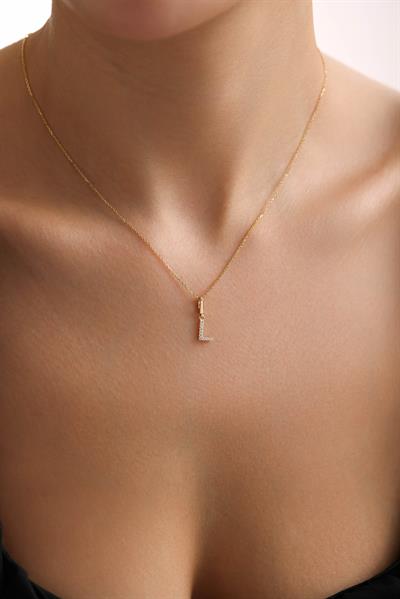 Taşlı L Harf Kilitli Charm Kolye Ucu