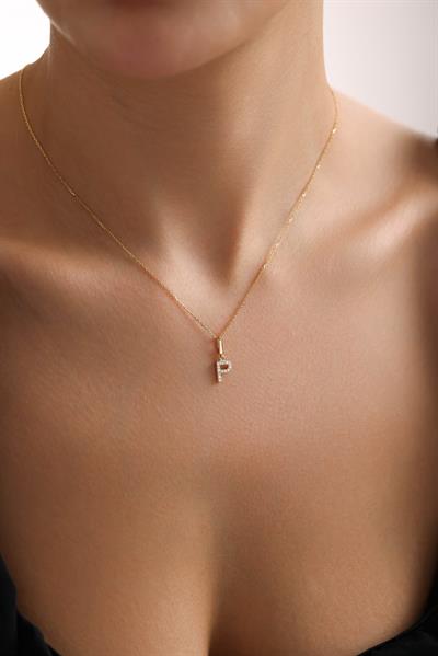 Taşlı P Harf Kilitli Charm Kolye Ucu