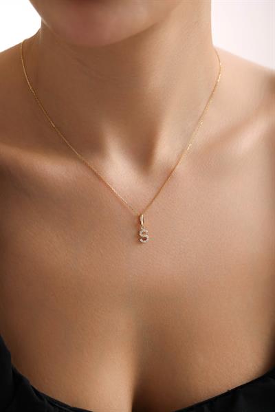 Taşlı S Harf Kilitli Charm Kolye