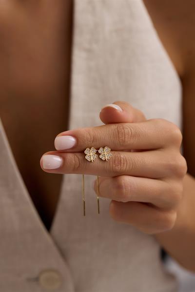 Taşlı Yonca Sallantılı Küpe