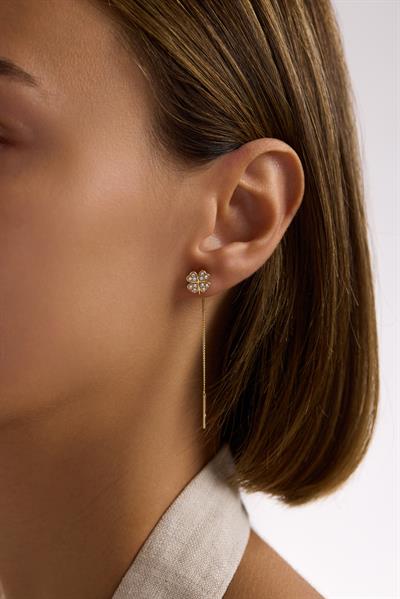 Taşlı Yonca Sallantılı Küpe