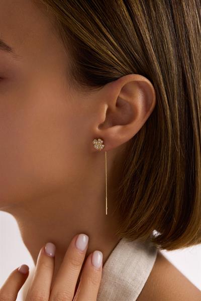 Taşlı Yonca Sallantılı Küpe