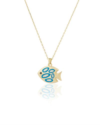 Turkuaz & Beyaz Mineli Balık Kolye