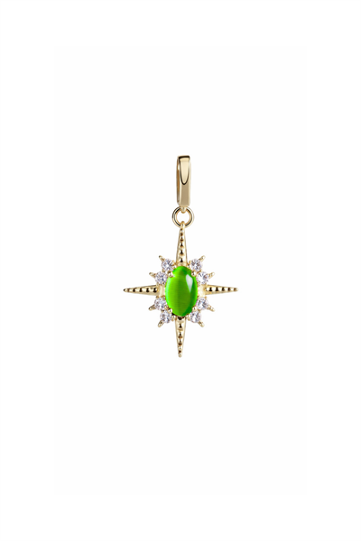 Yeşil Oval Stone Kutup Yıldızı Kilitli Charm Pendant