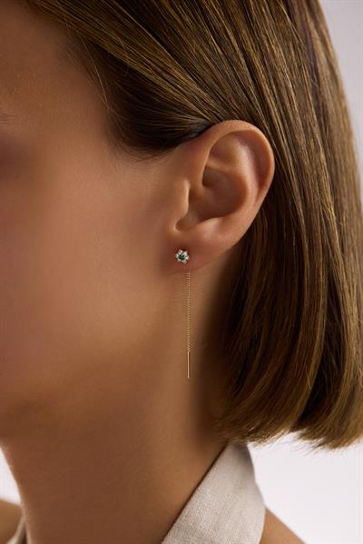 Yeşil Taşlı Çiçek Sallantılı Küpe