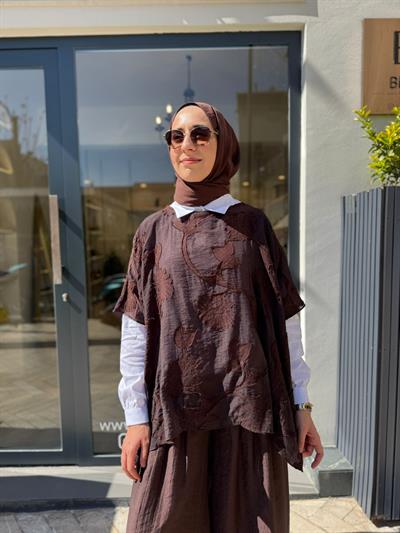102255 Desenli Kadın Tunik Acı Kahve