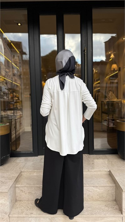 102269 Bisiklet Yaka Kadın Tunik Beyaz