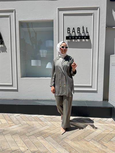 202838 Çift Düğmeli Kadın Takım Yeşil