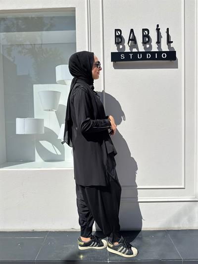 202906 Tül Yelekli Beli Lastikli Kadın Tulum Siyah