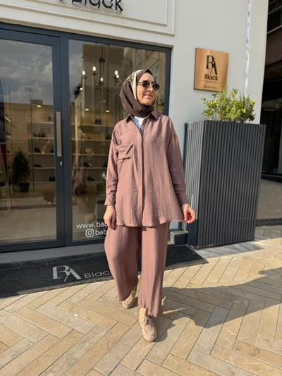 202978 Cep Detay Kadın Takım Camel