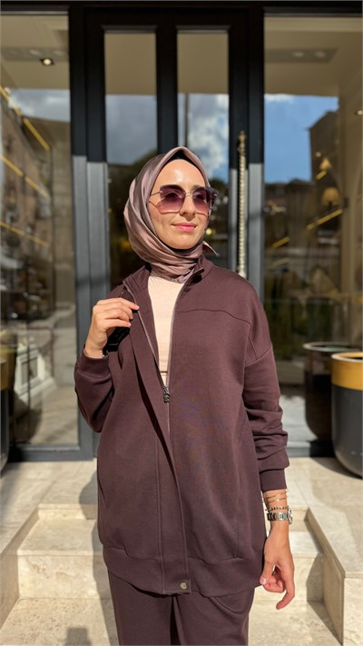 202988 Fermuarlı Kadın Takım Acı Kahve