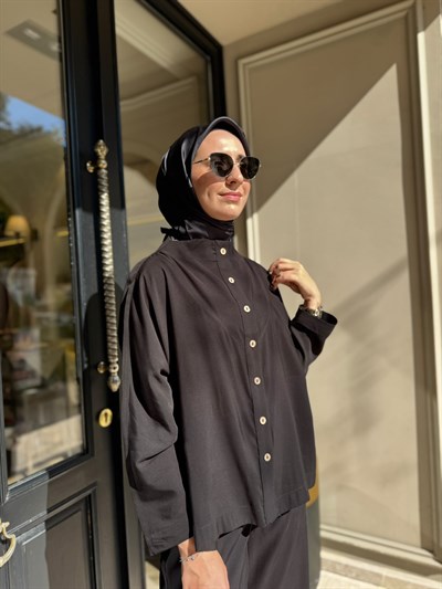 203004 Düğmeli Kadın Takım Siyah
