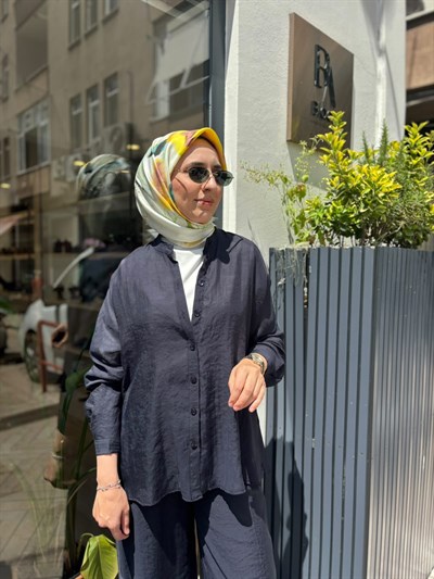203042 Düğmeli Kadın Takım Lacivert