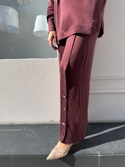 25021003 Düğme Detay Kadın Pantolon Bordo