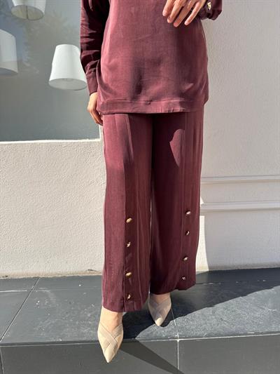 25021003 Düğme Detay Kadın Pantolon Bordo