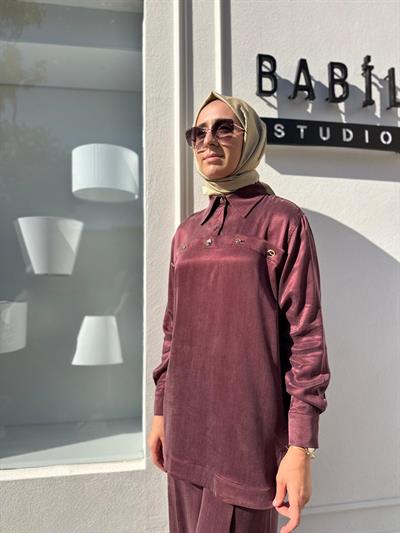 25023004 Düğme Detay Kadın Bluz Bordo
