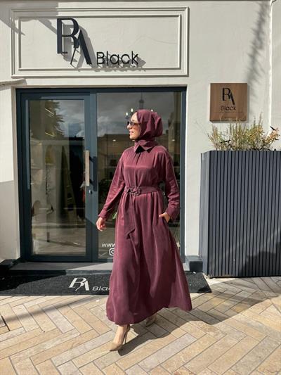 25025001 Kemer Detaylı Kadın Elbise Bordo