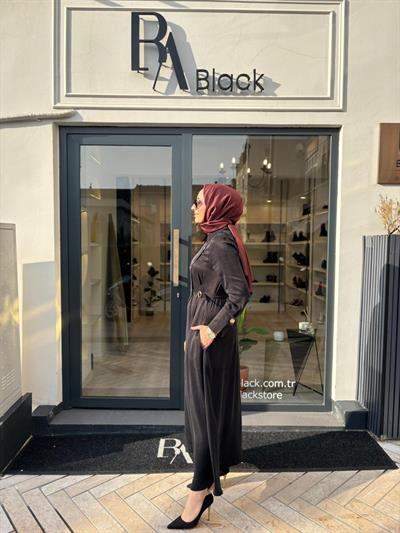 25025002 Kemer Detaylı Kadın Elbise Siyah