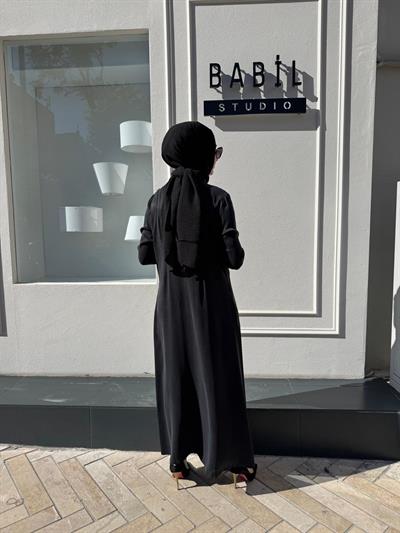 25025007 Beli Büzgü Detay Kadın Elbise Siyah