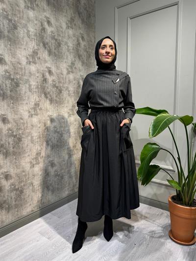 25025027 Paraşüt Detay Kadın Elbise Siyah
