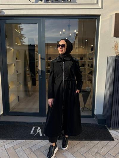 25027004 Fermuarlı Kadın Trenç Siyah
