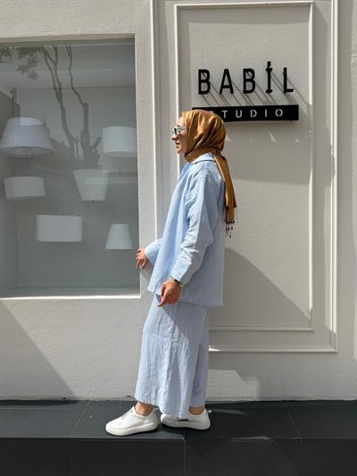 25SS212 Keten Basic Kadın Gömlek Bebek Mavi