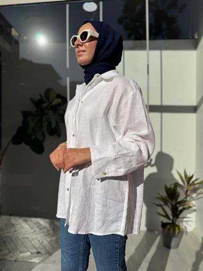 25SS212 Keten Basic Kadın Gömlek Beyaz
