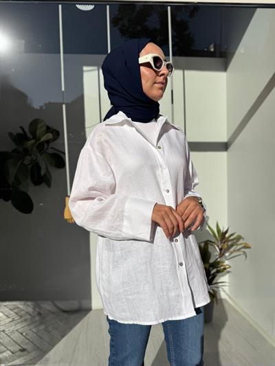 25SS212 Keten Basic Kadın Gömlek Beyaz