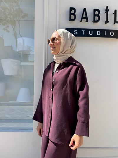 25SS212 Keten Basic Kadın Gömlek Bordo