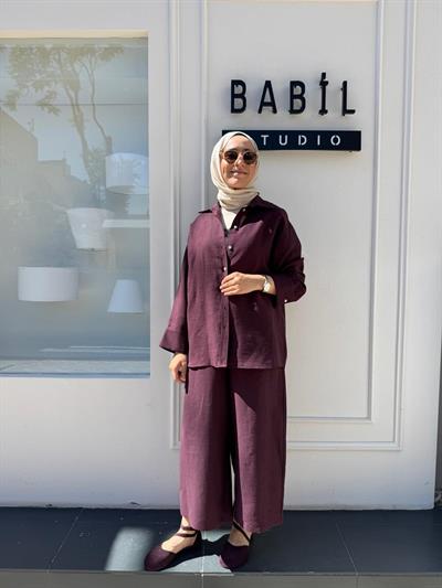 25SS212 Keten Basic Kadın Gömlek Bordo