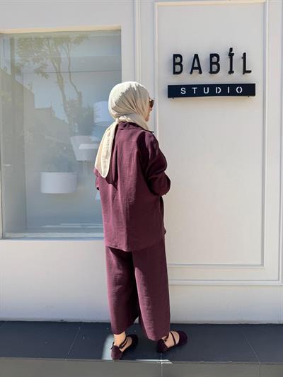 25SS212 Keten Basic Kadın Gömlek Bordo