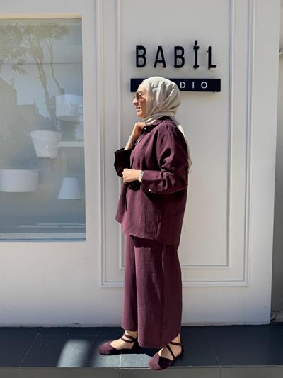 25SS212 Keten Basic Kadın Gömlek Bordo
