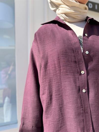 25SS212 Keten Basic Kadın Gömlek Bordo