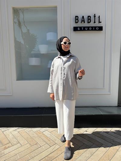 25SS212 Keten Basic Kadın Gömlek Gri