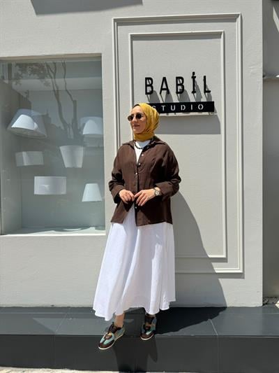25SS212 Keten Basic Kadın Gömlek Kahve