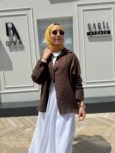 25SS212 Keten Basic Kadın Gömlek Kahve