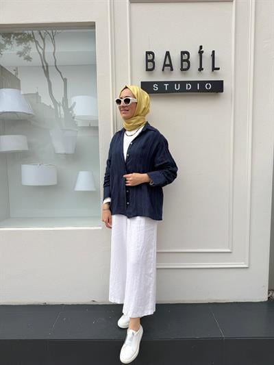 25SS212 Keten Basic Kadın Gömlek Lacivert