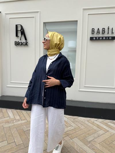 25SS212 Keten Basic Kadın Gömlek Lacivert