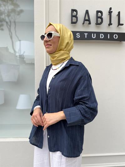 25SS212 Keten Basic Kadın Gömlek Lacivert