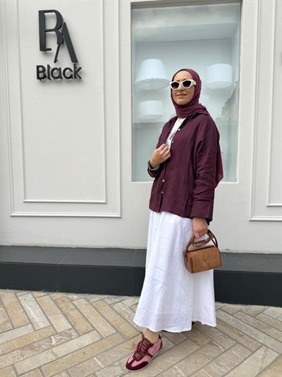25SS212 Keten Basic Kadın Gömlek Mürdüm