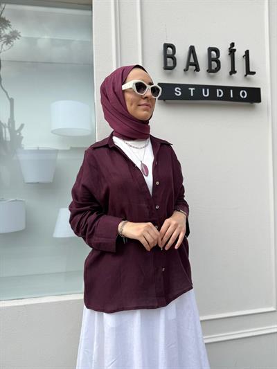 25SS212 Keten Basic Kadın Gömlek Mürdüm