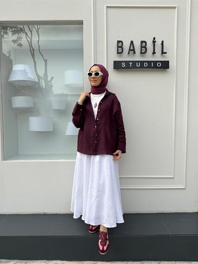 25SS212 Keten Basic Kadın Gömlek Mürdüm