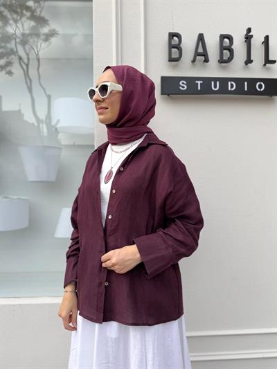 25SS212 Keten Basic Kadın Gömlek Mürdüm