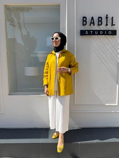 25SS212 Keten Basic Kadın Gömlek Safran