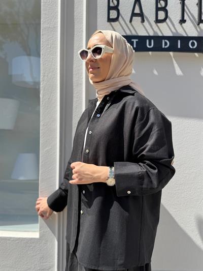 25SS212 Keten Basic Kadın Gömlek Siyah