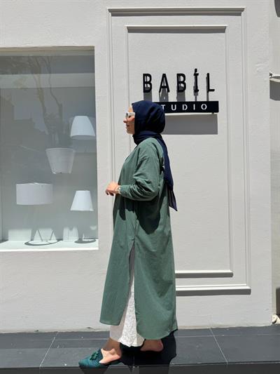 25SS249 Yırtmaçlı Kadın Gömlek Yeşil