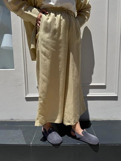 25SS309 Keten Geniş Paça Kadın Pantolon LİMON